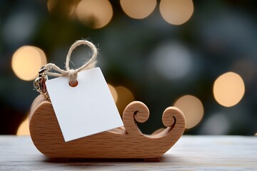 A miniature wooden sleigh carried a delicate jewellery piece near a white note.