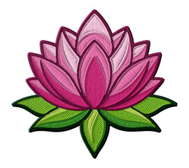 Stylized lotus flower embroidery patch illustration isolated on transparent background