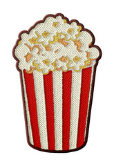 Bucket of popcorn embroidery patch illustration isolated on transparent background