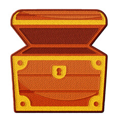 Cartoon open treasure chest embroidery patch illustration isolated on transparent background