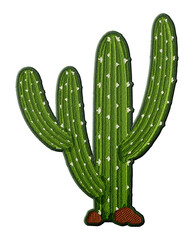 Stylized cactus embroidery patch illustration isolated on transparent background