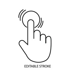 Editable Stroke Vector Line Icon of Finger Tapping or Touching Screen, Hand Cursor for Click or Press Button Action, User Interface Design Element