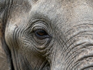 Fototapeta premium The elephant has a wrinkled face with a dark eye