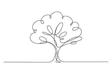 Single line art of leafy tree outline simple elegant illustration
