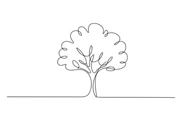 Single line art of leafy tree outline simple elegant illustration
