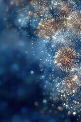 Fototapeta premium Vibrant Christmas festive background with glowing golden sparkles and silver bokeh lights creating a warm and magical winter holiday atmosphere.