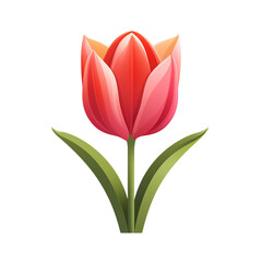 A vibrant red tulip with lush green leaves, symbolizing beauty and spring. Perfect for floral designs and decorations.