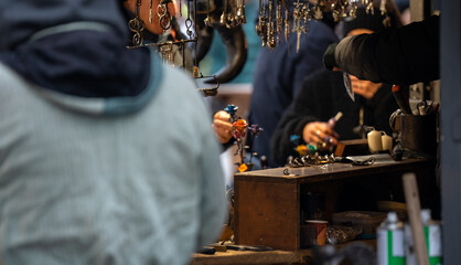 Prague, Czech Republic - December 27, 2024: Souvenir and handmade goods shop with displayed items