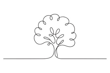 Single line art of leafy tree outline simple elegant illustration
