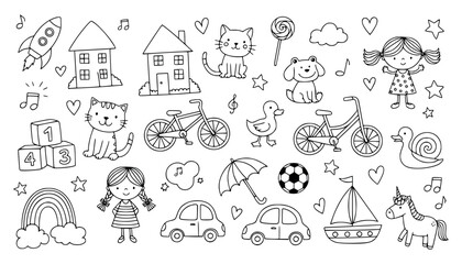 Obraz premium Collection of cute handdrawn doodle elements for children