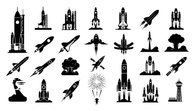 Collection of rocket and space shuttle icons and illustrations