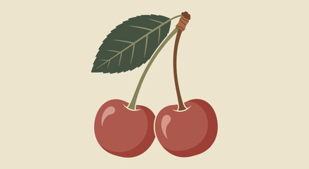 Vintage Style Cherry Pair with a Leaf for Summer themed Designs