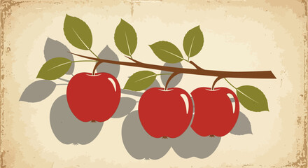 Vintage Apples on Branch with Aged Background for Food and Nature Themes