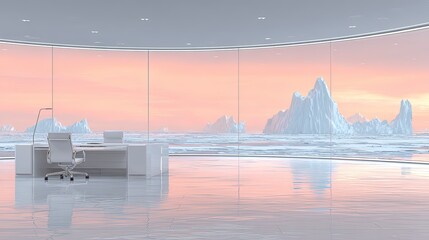 Obraz premium Modern Office Interior With Panoramic Sunset View