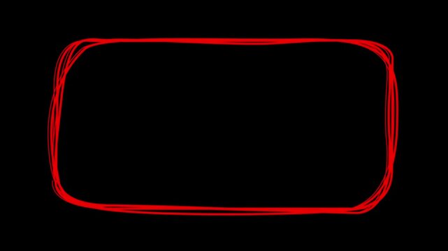 Hand drawn red rectangle, animated scribble red rectangle  marker 4k transparent background , alpha channel. red rectangle sketch, abstract digital neon rectangle frame. red marker pen style, doodle 