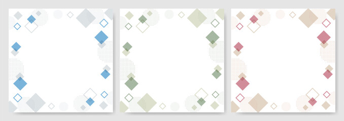 四角と丸の幾何学パターンのスクエアフレームセット