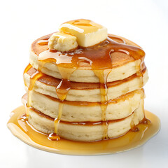Stack of delicious pancakes dripping with sweet syrup and butter for breakfast bliss