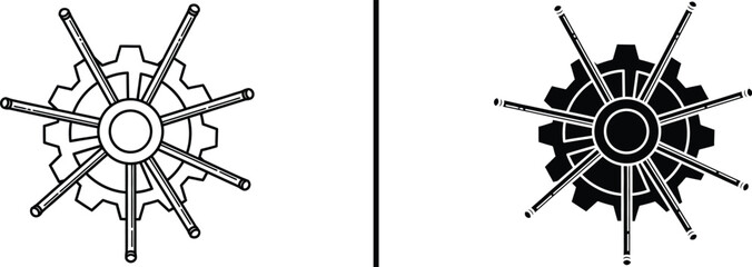 Industrial Gear and Turbine Wheel Icon – Mechanical Engineering Symbol