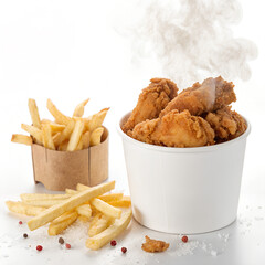 Delicious crispy fried chicken tenders and fries ready to eat for fast food cravings