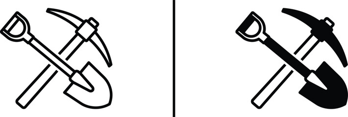 Shovel and Pickaxe Icon – Mining Tools and Construction Symbol