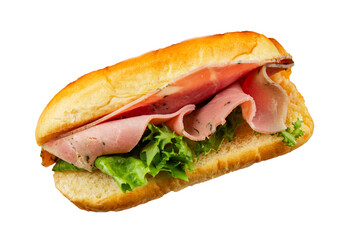 Ham sandwich green leaf salad, spam, meat snack vegetables natural product tasty tasty snack fresh delicious gourmet food background on the table rustic top view copy space