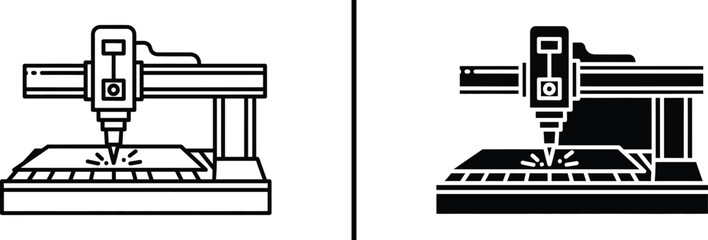CNC Machine Illustration – Laser Cutting and Industrial Automation Icon