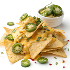 Mouthwatering cheese nachos piled high with jalapenos and fresh cilantro