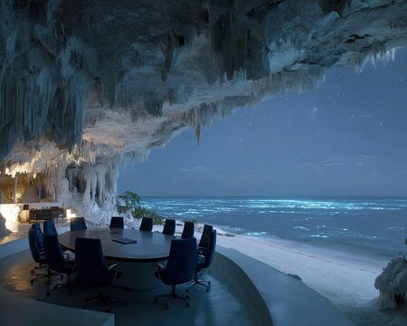Coastal Conference Room Under Night Sky Cave