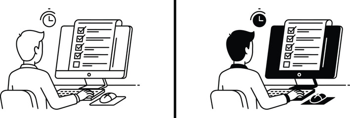 Person Working on Computer with Task List – Productivity Illustration
