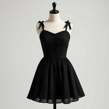 Elegant Smocked Bodice Mini Dress Mockup in Black