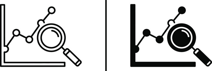 Data Analysis Icon – Graph with Magnifying Glass Illustration