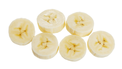 Delicious banana slice flying fresh with natural sweetness brings tropical nutrition and healthy snack energy, PNG Transparent