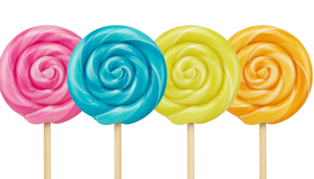 Delicious red swirl lollipop sweet candy treat isolated on yum food sugar on transparent background