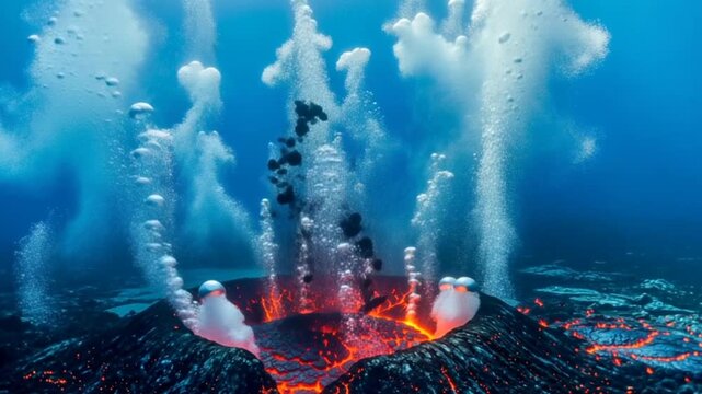 Underwater volcanic eruption timelapse, showcasing the formation of volcanic landscape