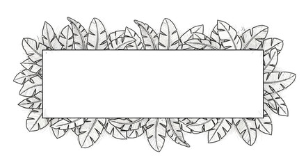 Hand Drawn Tropical Foliage Frame with Empty Rectangle Shape Center