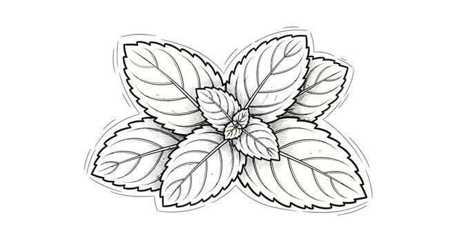 black and white mint leaves on white clip art preview