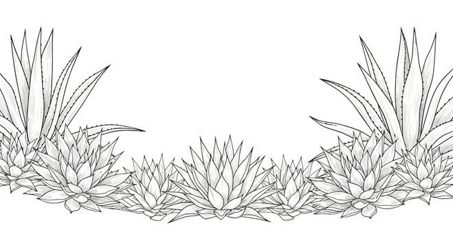Line art agave plants in a row with blank space perfect for design element