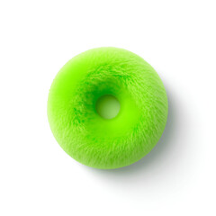 single fluffy neon green donut loop with a high-gloss finish, soft texture.