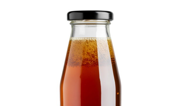 Glass jar filled with delicious, fermented hot honey, creating a sweet heat sauce enriched with probiotics, captured from above against a transparent background