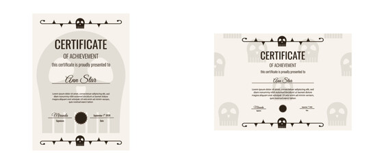 Certificate. Gothic vector illustration Certificate set isolated background. Perfect diploma Certificate layout collection with Goth skull and input text area. EPS 10