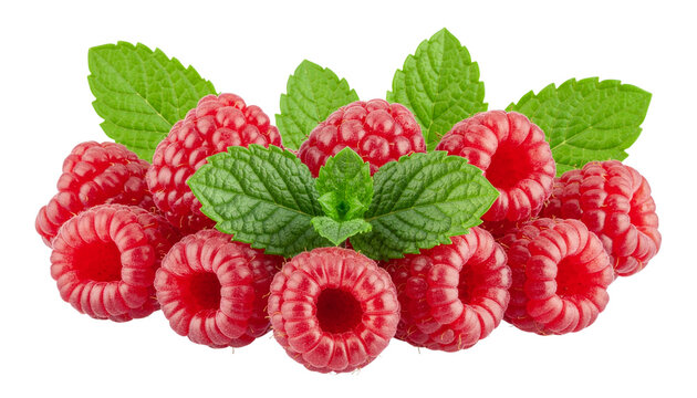Raspberries with Mint: A vibrant close-up showcases fresh, juicy raspberries alongside fragrant mint leaves. The image evokes the deliciousness of ripe.
