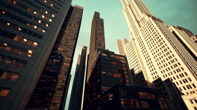A breathtaking visualization capturing the awe-inspiring sight of towering skyscrapers dominating the city skyline in perfect harmony.