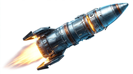 Fototapeta premium Rocket, glowing futuristic isolated on white background