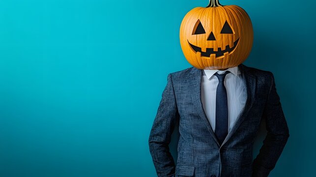Businessman with jack-o'-lantern. - Powered by Adobe