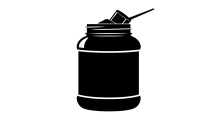 Protein powder container with scoop isolated on white