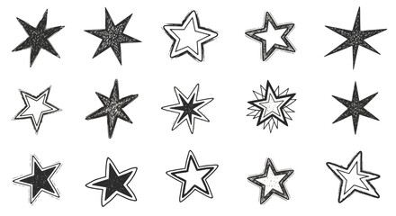 Obraz premium Hand-drawn star collection, a set of doodle-style stars in various shapes and sizes, perfect for design elements