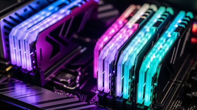 Dynamic RGB RAM Modules on Motherboard Showcasing High Performance Computing Aesthetics