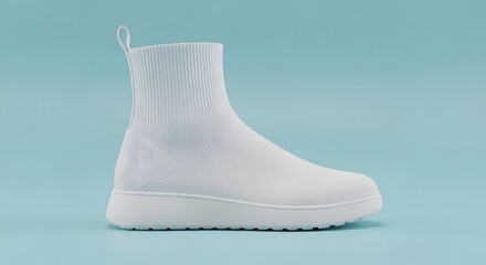 Minimalist White Sock Boot on Light Blue Background