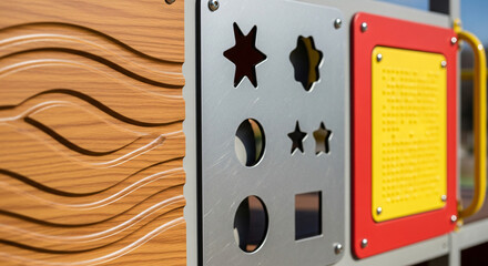 Close-up of adaptive play elements with tactile sensory panels