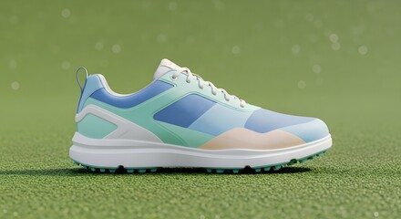 Modern Golf Shoe on Green Grass, Sportswear, Active Lifestyle